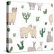 Hand Drawn Doodle Seamless Pattern with Alpaca, Llama, Cactuses-GoodStudio-Stretched Canvas