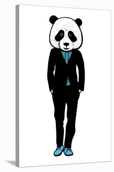 Hand Drawn Fashion Illustration of Panda Hipster in a Black Suit With. City Style, Hipster Look, Ve-redboxart-Stretched Canvas