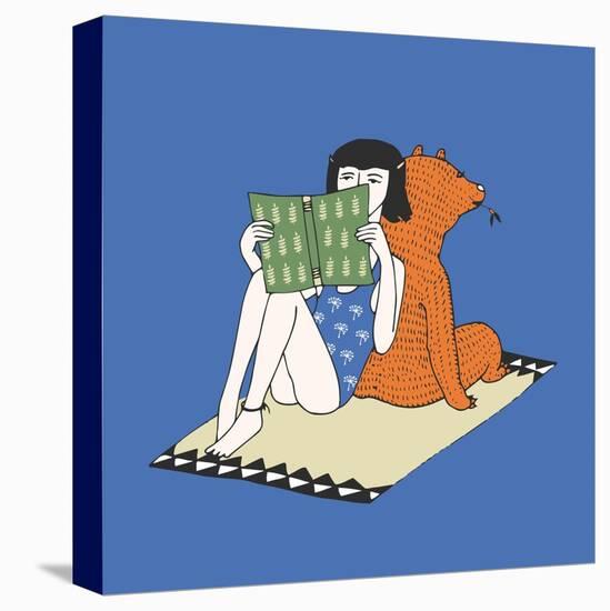 Hand Drawn Girl and Bear Illustration-Tasiania-Stretched Canvas