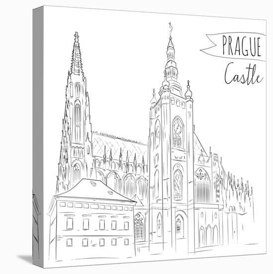 Hand Drawn Illustration of Prague Castle, Czech Republic.-kotoko-Stretched Canvas