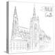 Hand Drawn Illustration of Prague Castle, Czech Republic.-kotoko-Stretched Canvas