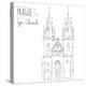 Hand Drawn Illustration of Tyn Church Building in Prague, Czech Republic.-kotoko-Stretched Canvas