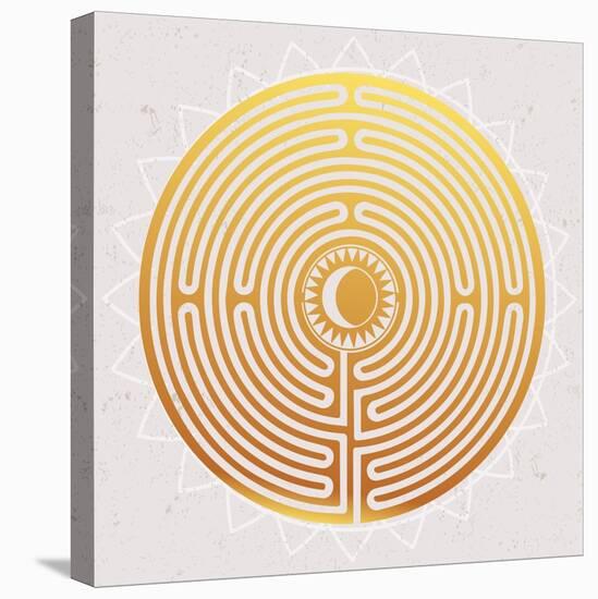 Hand Drawn Maze Labyrinth with Sun in It.-Katja Gerasimova-Stretched Canvas