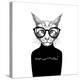 Hand Drawn Stylized Portrait of Cat Look like Critique, Whose Wearing Glasses and a Sweater.-artant-Stretched Canvas