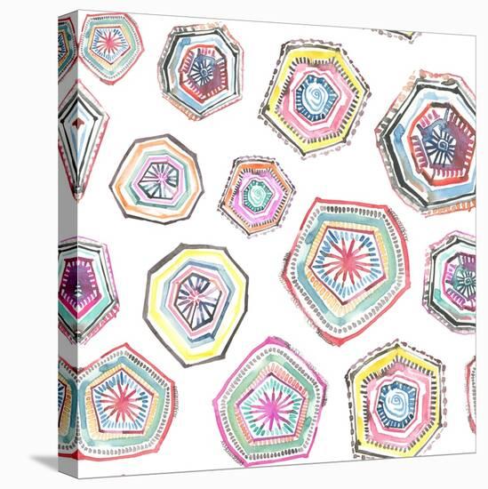 Hand Painted Multicolor Watercolor Allover Seamless Boho Chic Bohemian Geometrical Pattern-le adhiz-Stretched Canvas