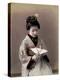 Hand Tinted Photograph of Japanese Dancing Girl Making Paper Bird-null-Premier Image Canvas