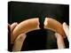 Hands Holding a Halved Frankfurter-null-Premier Image Canvas