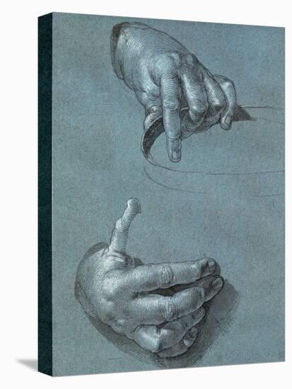 Hands, Two Studies, Chalk Drawing on Blue Paper-Albrecht Dürer-Premier Image Canvas