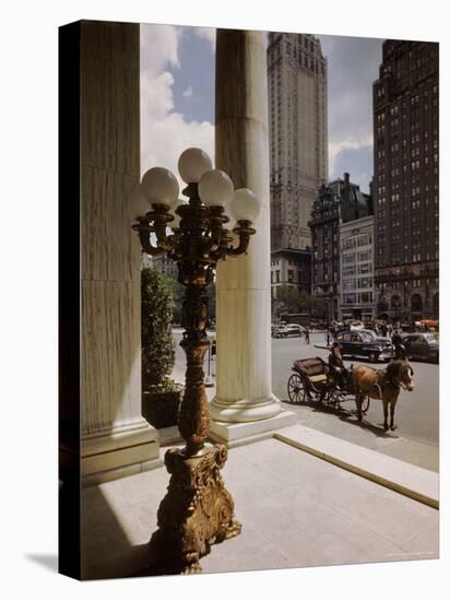 Handsome Cab Horse Drawn Carriage Waiting Outside Entrance of the Plaza Hotel-Dmitri Kessel-Premier Image Canvas