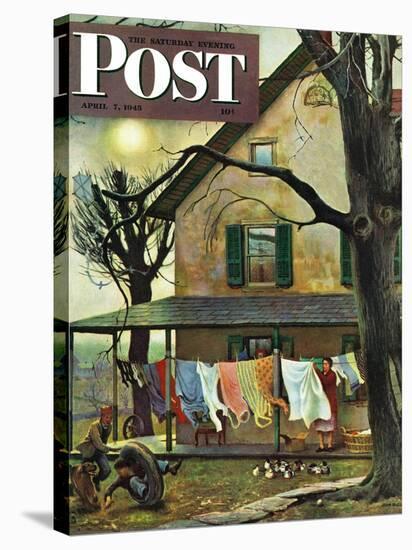 "Hanging Clothes Out to Dry," Saturday Evening Post Cover, April 7, 1945-John Falter-Premier Image Canvas