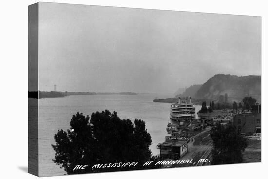 Hannibal, Missouri - View of Mississippi River and Docked Riverboat-Lantern Press-Stretched Canvas