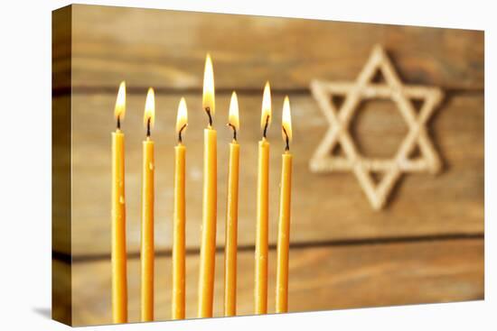 Hanukkah Candle on Wooden Background-Yastremska-Premier Image Canvas