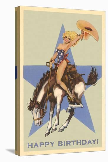 Happy Birthday, Cowgirl on Bronco-null-Stretched Canvas