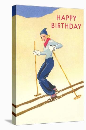 Happy Birthday, Lady Skiing-null-Stretched Canvas