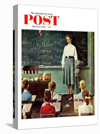 "Happy Birthday, Miss Jones" Saturday Evening Post Cover, March 17,1956-Norman Rockwell-Premier Image Canvas