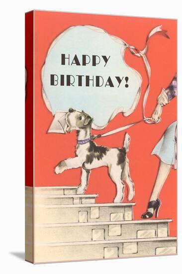 Happy Birthday, Schnauzer with Letter-null-Stretched Canvas
