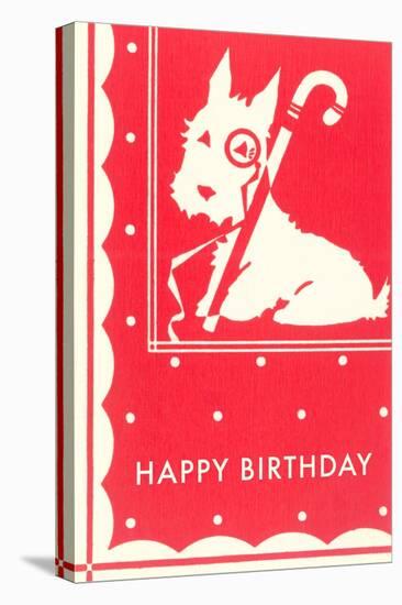 Happy Birthday Scottie Dog with Cane-null-Stretched Canvas
