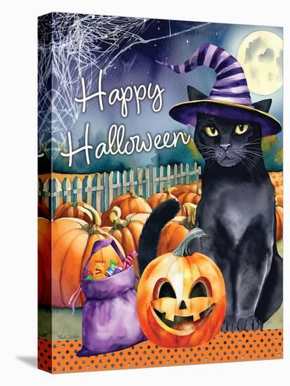 Happy Halloween Witch Cat-Nicole DeCamp-Stretched Canvas
