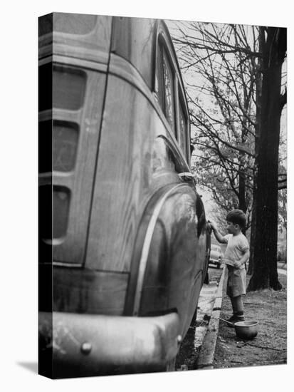 Happy Little Boy Assisting with Washing the Car-Gordon Parks-Premier Image Canvas