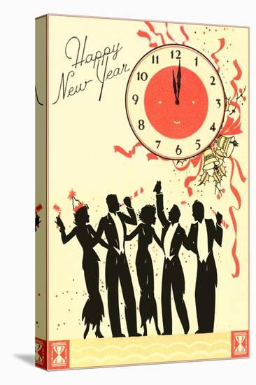 Happy New Year, Men in Tuxedos, Clock at Midnight-null-Stretched Canvas