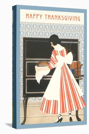 Happy Thanksgiving, Woman Cooking-null-Stretched Canvas