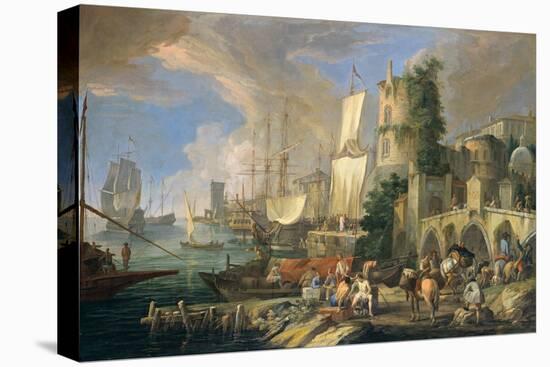 Harbor View with Bridge and Tower, and Ships, 1713-Luca Carlevaris-Stretched Canvas