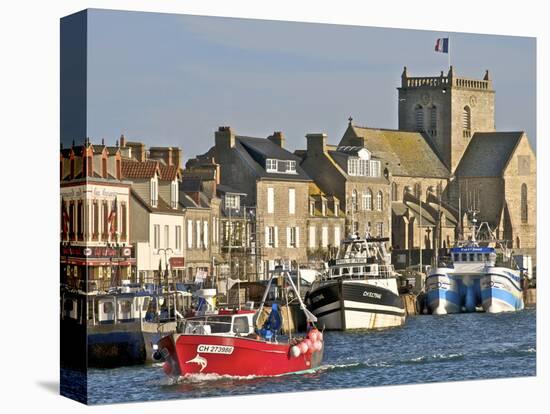 Harbour and Fishing Boats With Houses and Church in the Background, Barfleur, Normandy, France-Guy Thouvenin-Premier Image Canvas