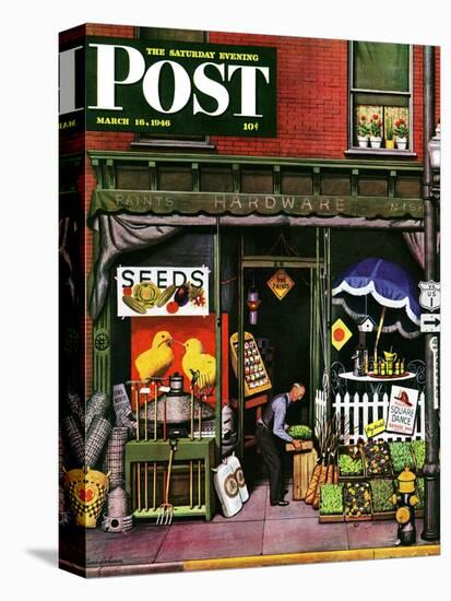 "Hardware Store at Springtime," Saturday Evening Post Cover, March 16, 1946-Stevan Dohanos-Premier Image Canvas