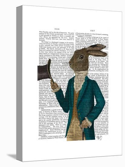 Hare in Turquoise Coat-Fab Funky-Stretched Canvas