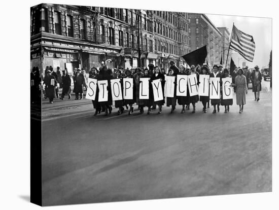 Harlem Protests the Scottsboro Verdict as a L-Y-N-C-H-I-N-G-null-Stretched Canvas