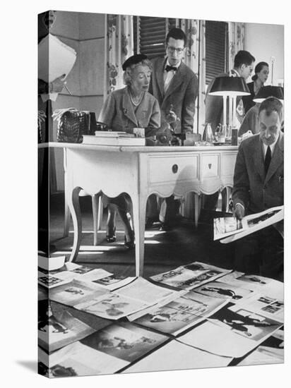 Harper's Bazaar Editor Carmel Snow Examining Some Layouts with Alevey Brodovitch, in Her Office-Walter Sanders-Premier Image Canvas