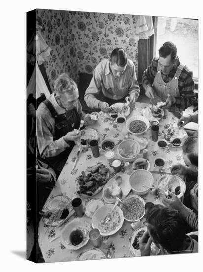 Harvest Farm Hands Eating Lunch Served by Their Wives in Kitchen of Farmhouse-Alfred Eisenstaedt-Premier Image Canvas