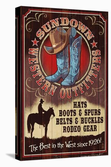 Hat and Boot Outfitters - Vintage Sign-Lantern Press-Stretched Canvas