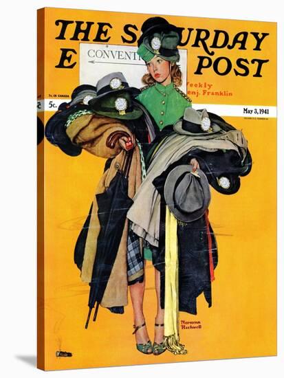 "Hatcheck Girl" Saturday Evening Post Cover, May 3,1941-Norman Rockwell-Premier Image Canvas