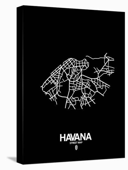 Havana Street Map Black-NaxArt-Stretched Canvas