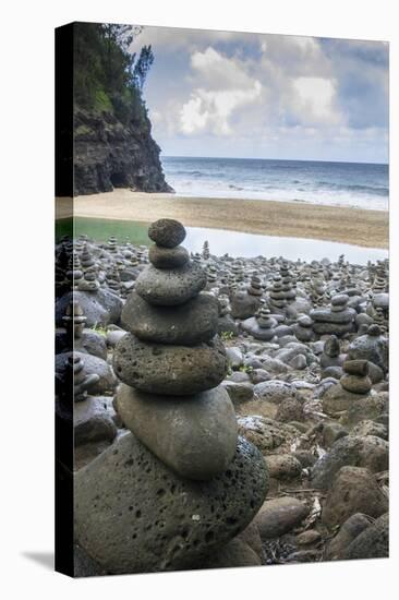 Hawaii, Kalalau Trail, Kauai, Napali, Napali Coast State Park, rock cairns-Lee Klopfer-Premier Image Canvas