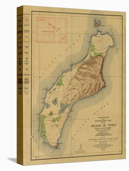 Hawaii - Panoramic Niihau Island Map-Lantern Press-Stretched Canvas