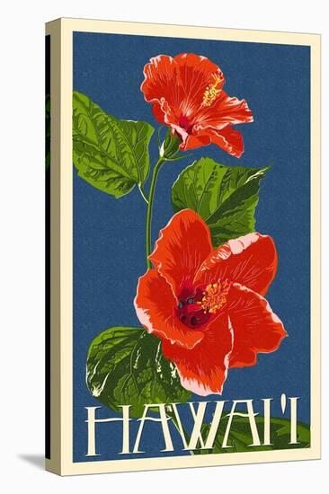 Hawaii - Red Hibiscus Flower-Lantern Press-Stretched Canvas