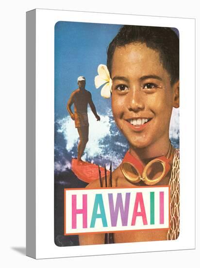 Hawaii, Surfer and Diving Boy-null-Stretched Canvas