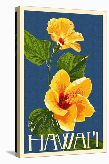 Hawaii - Yellow Hibiscus Flower-Lantern Press-Stretched Canvas