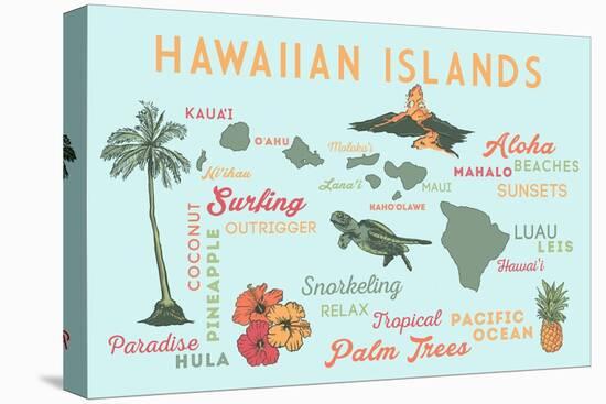 Hawaiian Islands (Version 2) - Typography and Icons-Lantern Press-Stretched Canvas