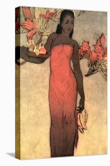 Hawaiian Woman with Fruit and Flowers-null-Stretched Canvas