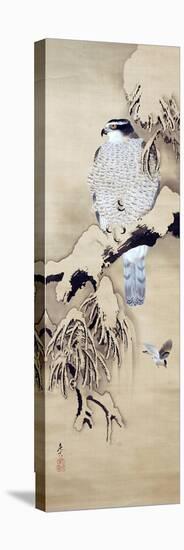 Hawk on Snowy Branch-Zeshin Shibata-Premier Image Canvas
