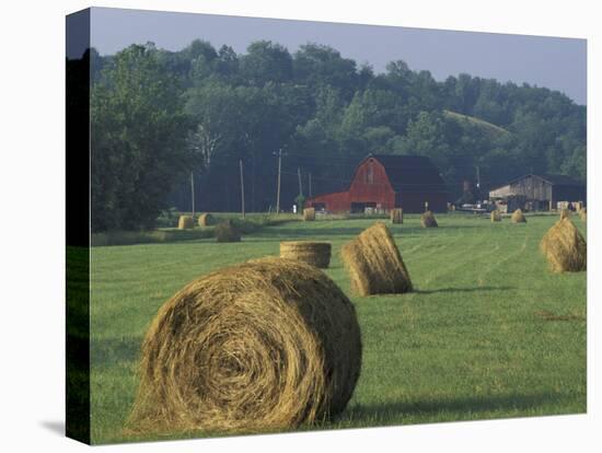 Hay Bales and Red Barn, Greenup, Kentucky, USA-Adam Jones-Premier Image Canvas