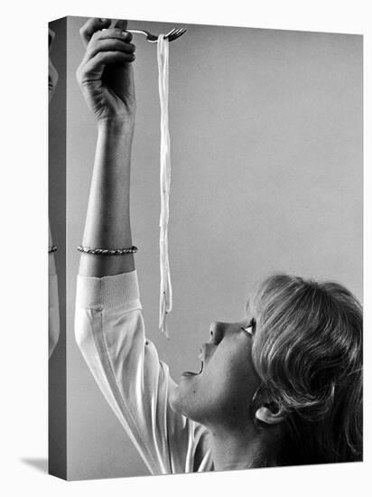 Hayley Mills Attempting to Eat Spaghetti-Ralph Crane-Premier Image Canvas