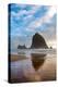 Haystack Rock reflected on the shoreline at Cannon Beach on the Pacific Northwest coast, Oregon, Un-Martin Child-Premier Image Canvas