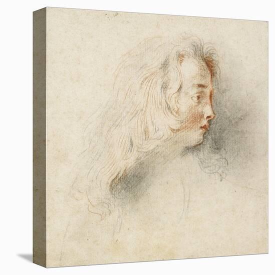 Head of a Boy in Profile (Black & Red Chalk on Stained Off-White Paper)-Jean Antoine Watteau-Premier Image Canvas