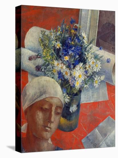 Head of a Woman and a Vase of Flowers, 1921-Kosjma Ssergej Petroff-Wodkin-Premier Image Canvas