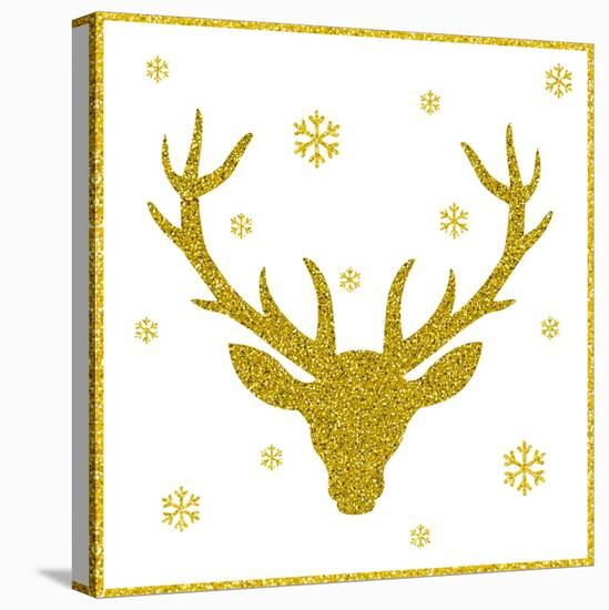 Head of Deer with Big Horns. Trendy Gold Glitter Texture.-Farferros-Stretched Canvas