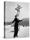 Head Waiter Rene Breguet Balancing Chair on Chin at Ice Rink of Grand Hotel-Alfred Eisenstaedt-Premier Image Canvas